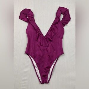 PINK Victoria's Secret One Piece Swimsuit Large Deep Plunge VNeck Violet Purple